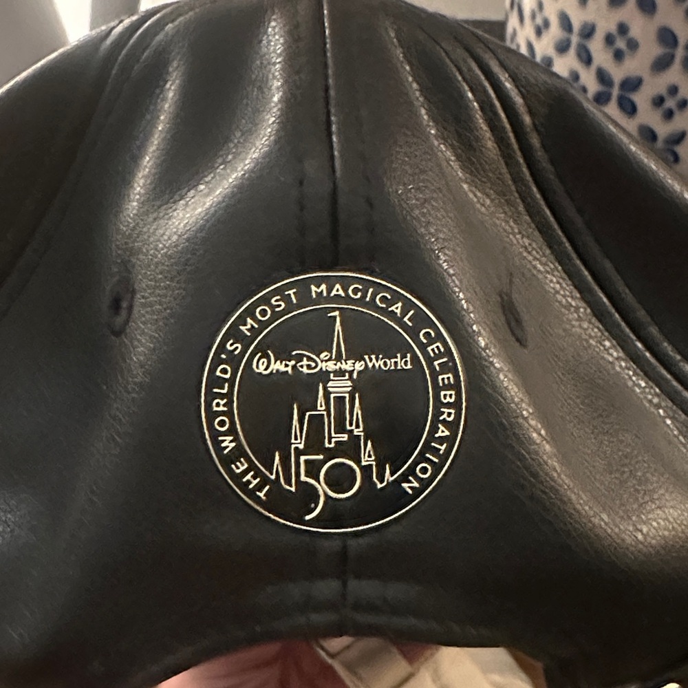 Black Faux Leather Walt Disney World 50th Anniversary Hat - Picture 2 of 4